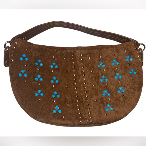 Brown Studded Boho Faux Suede Shoulder Bag Adjustable Crossbody - Picture 4 of 9